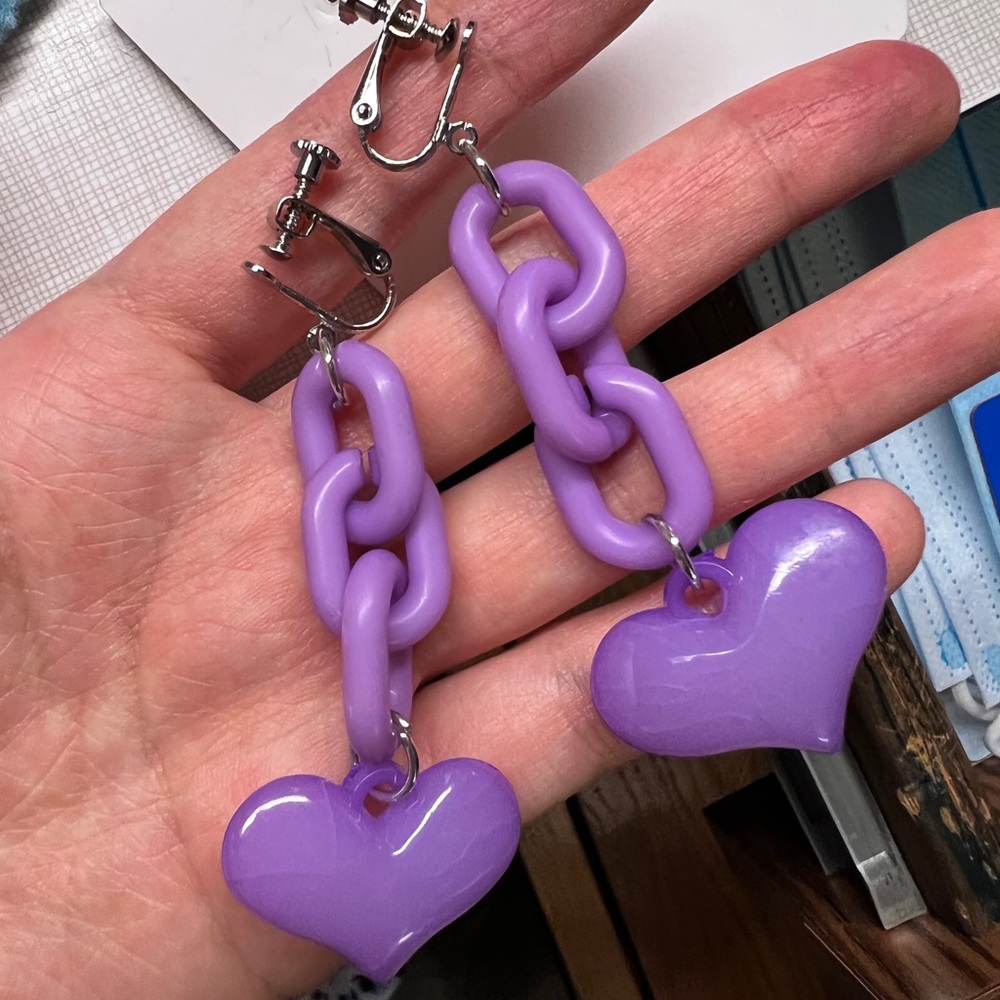 Green and purple earrings